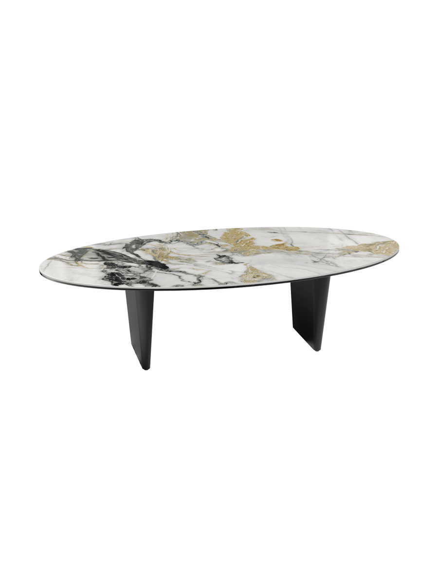 
Large Designer Coffee Table "Goliath" - Tabletop: Marble-look Doro / Base: Bronze / Length 140 cm, Width 70 cm, Height 33 cm