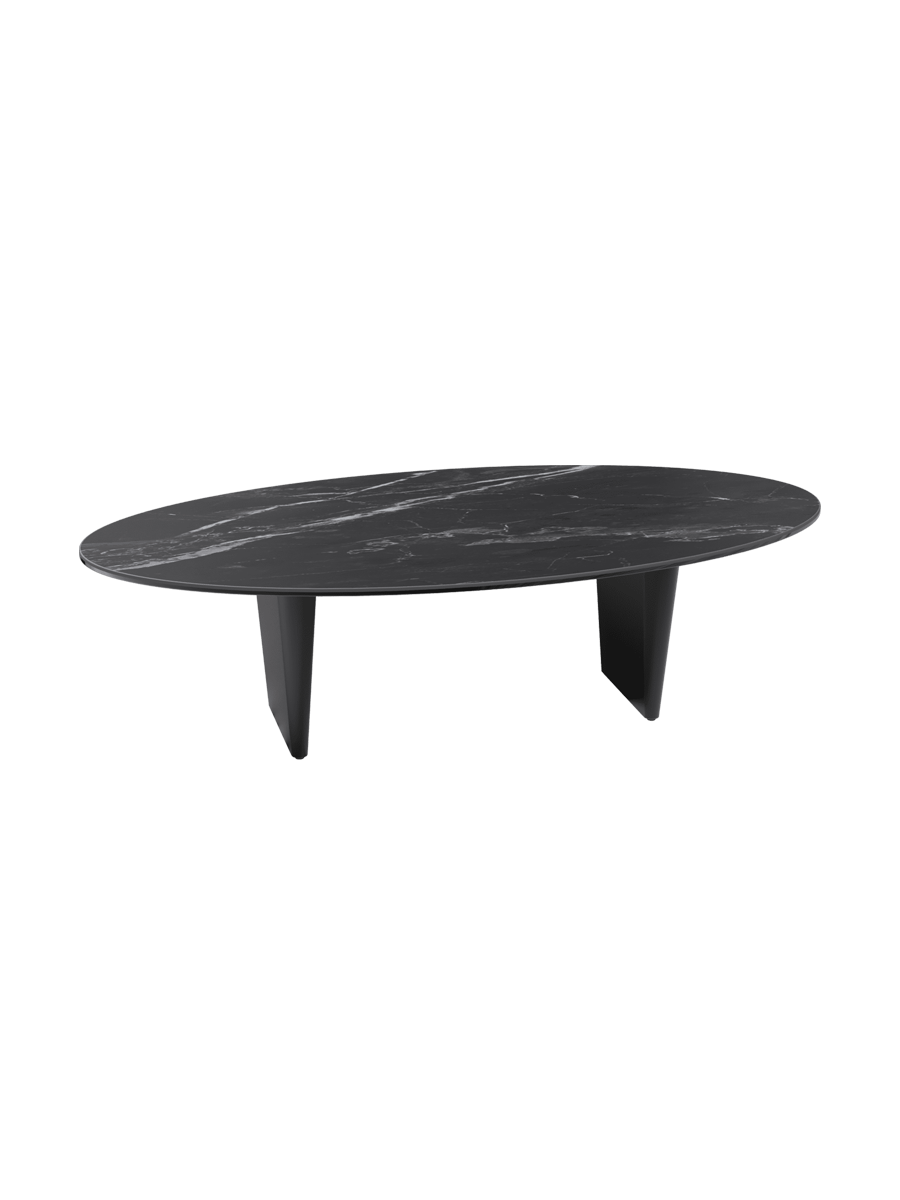 
Large Designer Coffee Table "Goliath" - Tabletop: Marble-look Doro / Base: Bronze / Length 140 cm, Width 70 cm, Height 33 cm