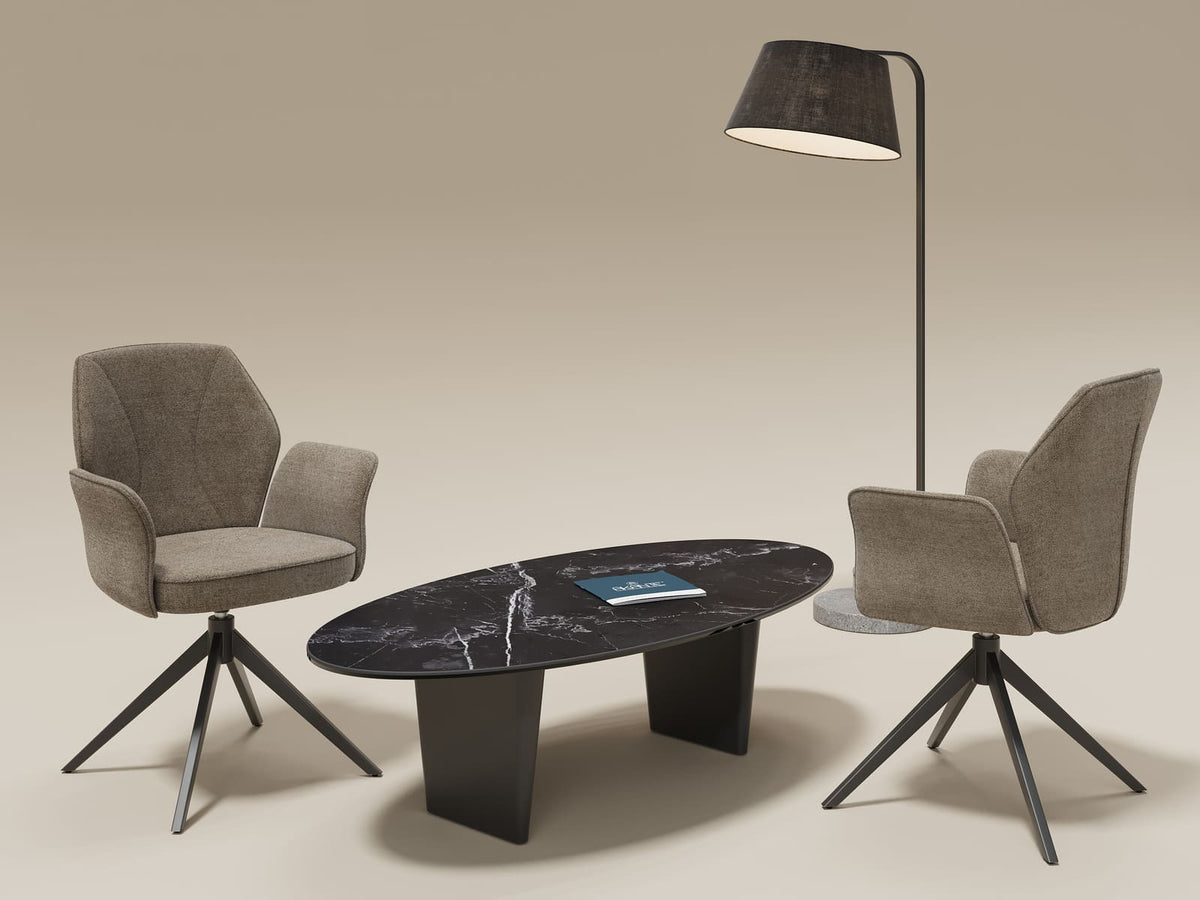 
Grosser Design Couchtisch „Goliath“ - Tischplatte: Marmoroptik Marquina / Füsse: Schwarz / Länge 140 cm, Breite 70 cm, Höhe 38 cm