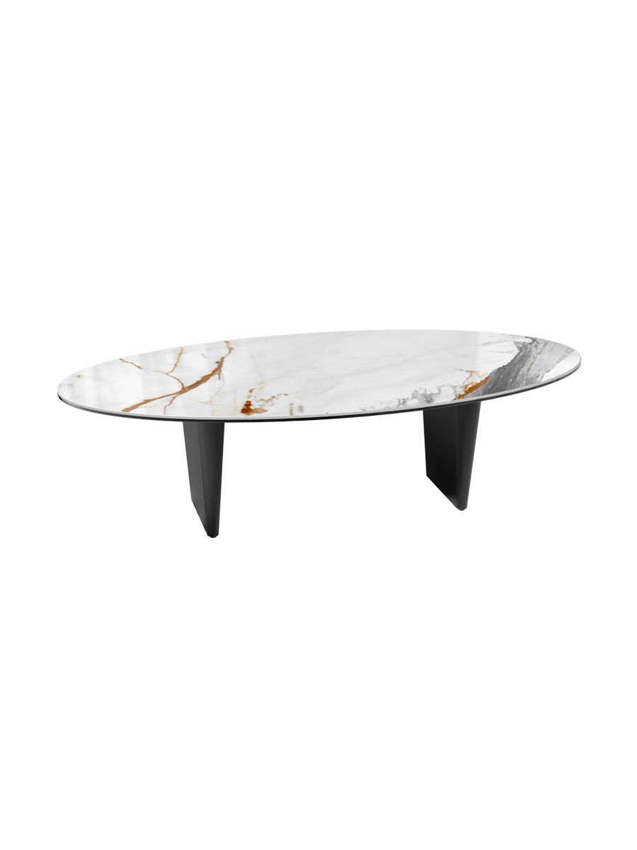 
Large Designer Coffee Table "Goliath" - Tabletop: Marble-look Doro / Base: Bronze / Length 140 cm, Width 70 cm, Height 33 cm