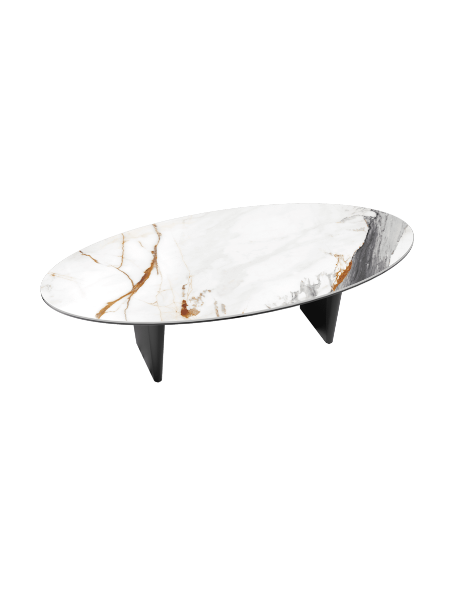 
Grosser Design Couchtisch „Goliath“ - Tischplatte: Marmoroptik Fiorentino / Füsse: Schwarz / Länge 140 cm, Breite 70 cm, Höhe 38 cm