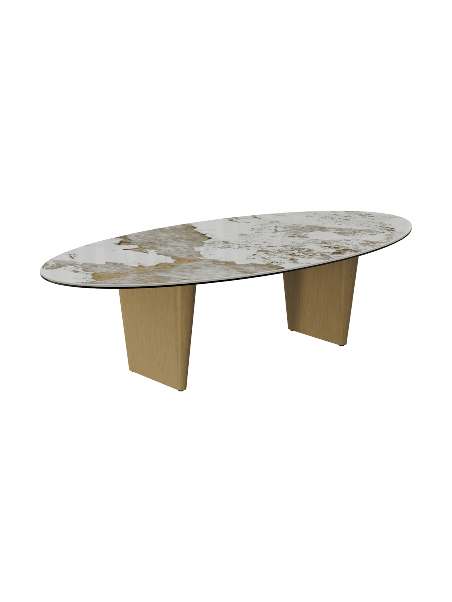 
Large Designer Coffee Table "Goliath" - Tabletop: Marble-look Doro / Base: Bronze / Length 140 cm, Width 70 cm, Height 33 cm