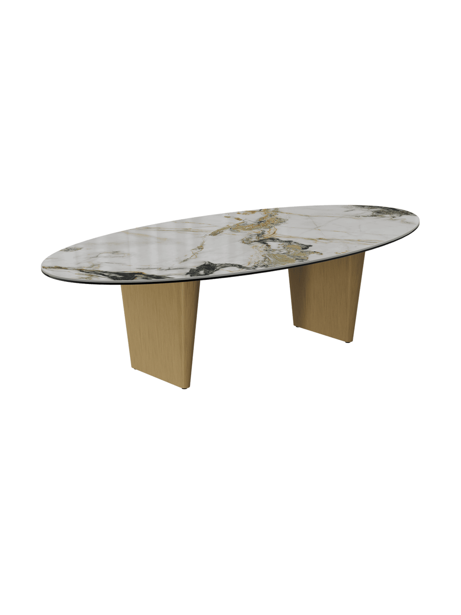 
Large Designer Coffee Table "Goliath" - Tabletop: Marble-look Doro / Base: Bronze / Length 140 cm, Width 70 cm, Height 33 cm