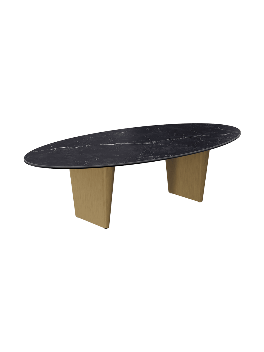 
Large Designer Coffee Table "Goliath" - Tabletop: Marble-look Doro / Base: Bronze / Length 140 cm, Width 70 cm, Height 33 cm
