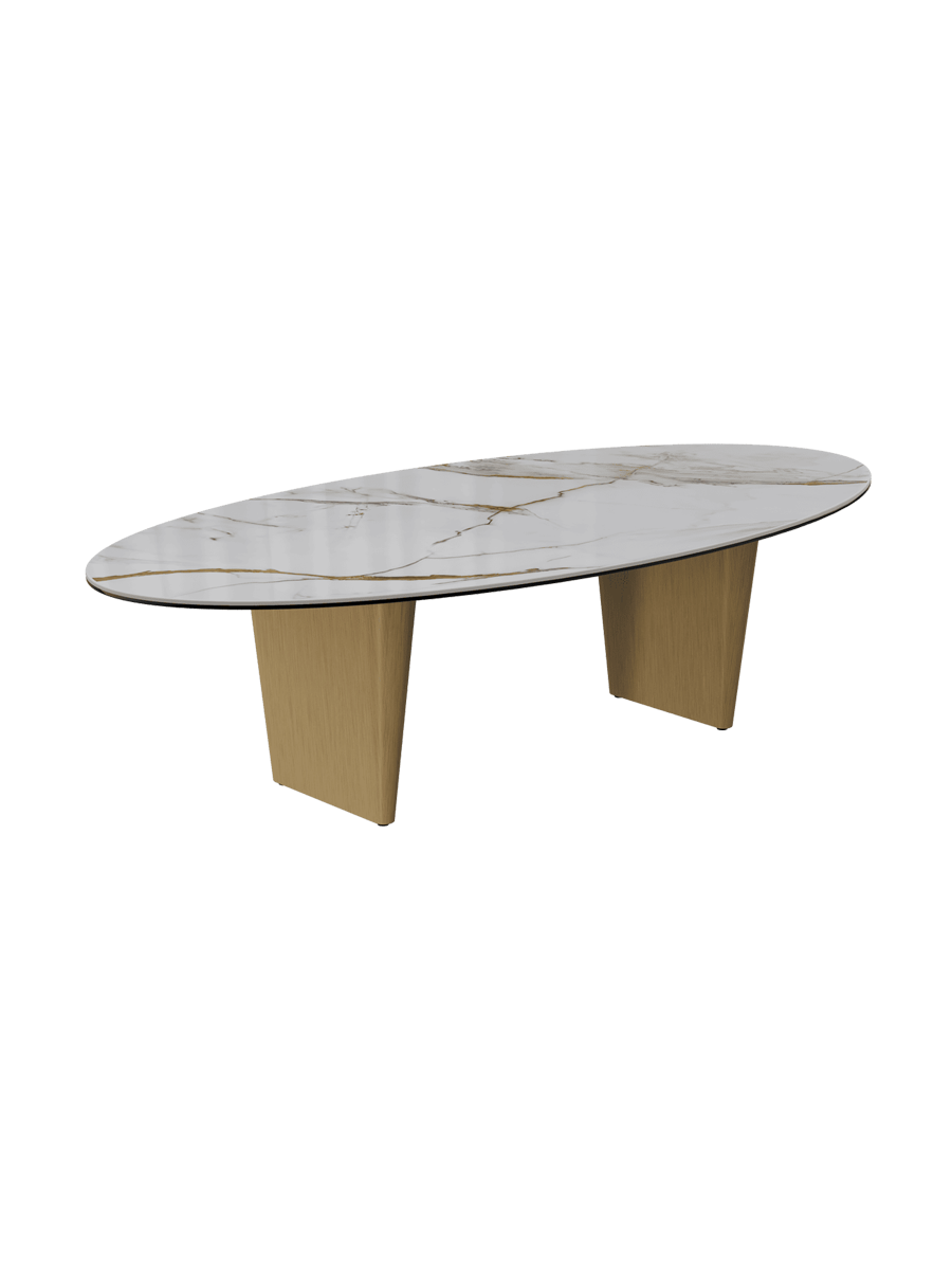 
Large Designer Coffee Table "Goliath" - Tabletop: Marble-look Doro / Base: Bronze / Length 140 cm, Width 70 cm, Height 33 cm