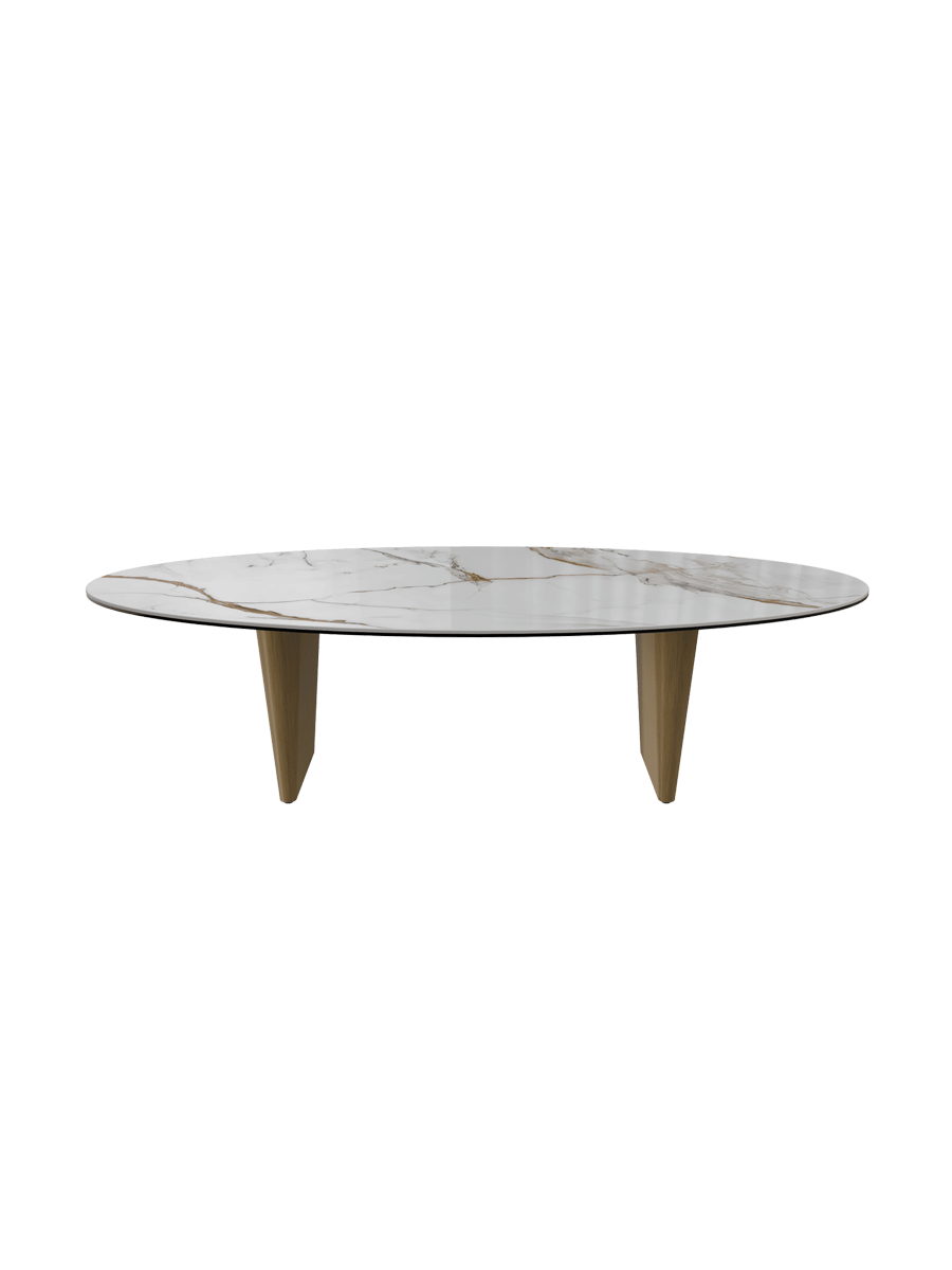 
Grosser Design Couchtisch „Goliath“ - Tischplatte: Marmoroptik Fiorentino / Füsse: Bronze / Länge 140 cm, Breite 70 cm, Höhe 38 cm