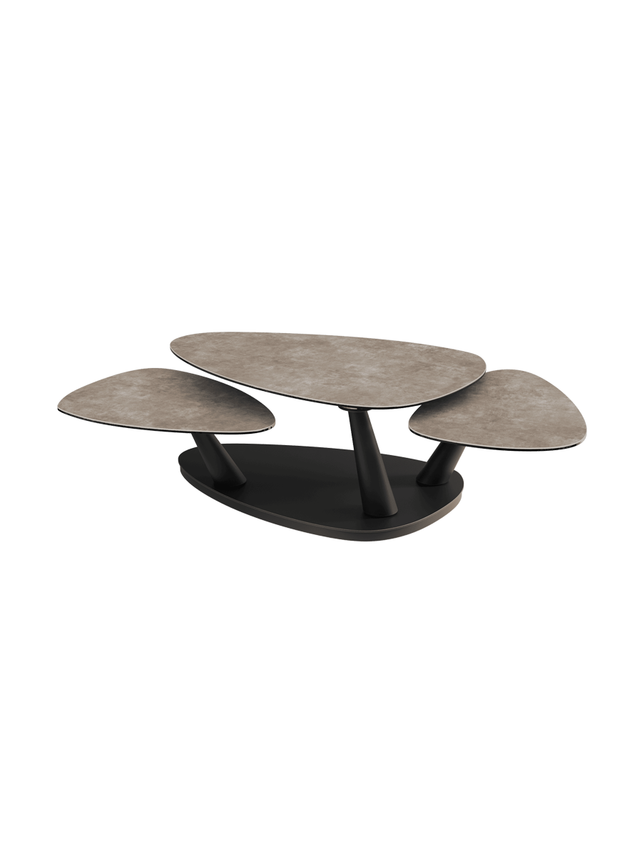 
Extendable, Flexible Designer Ceramic Coffee Table "Camelias" - Ceramic Light Oak