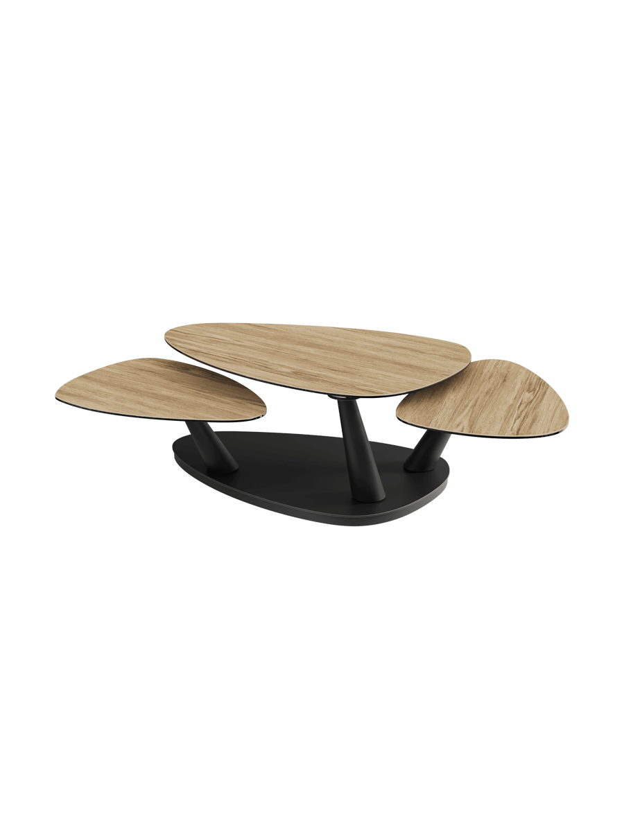 
Extendable, Flexible Designer Ceramic Coffee Table "Camelias" - Ceramic Light Oak