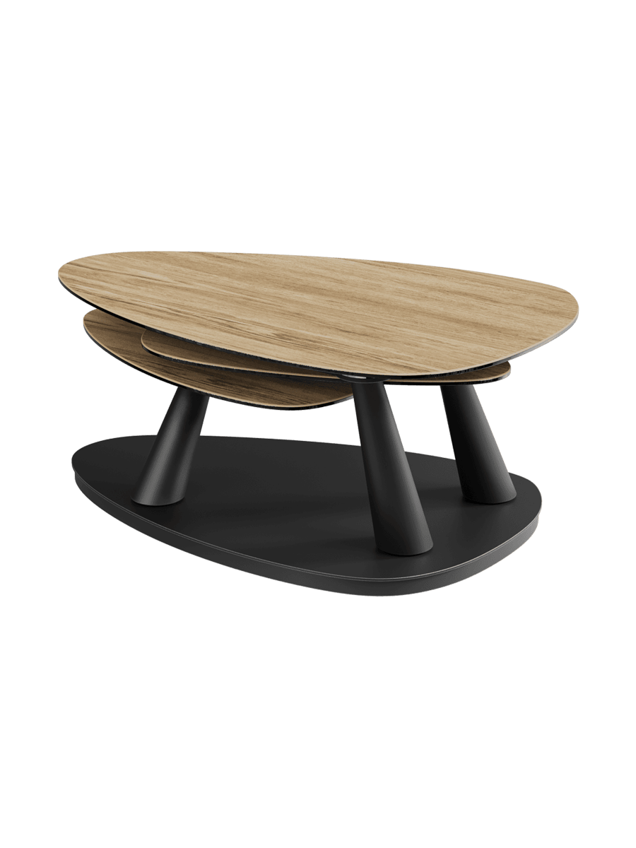 
Extendable, Flexible Designer Ceramic Coffee Table "Camelias" - Ceramic Light Oak