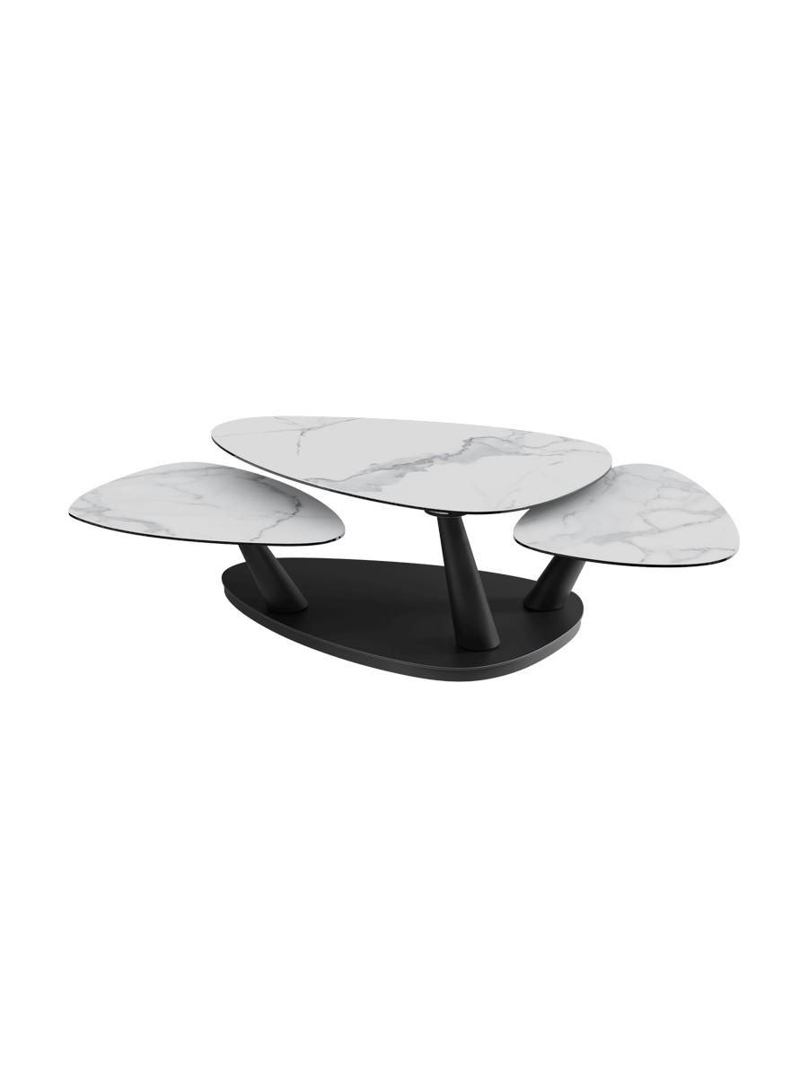 
Extendable, Flexible Designer Ceramic Coffee Table "Camelias" - Ceramic Light Oak