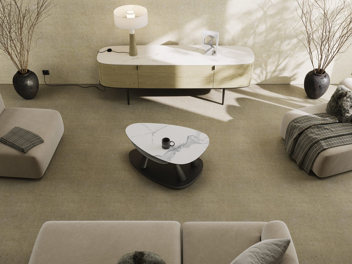 
Table basse extensible et modulable design en céramique « Camelias » - Céramique aspect marbre blanc