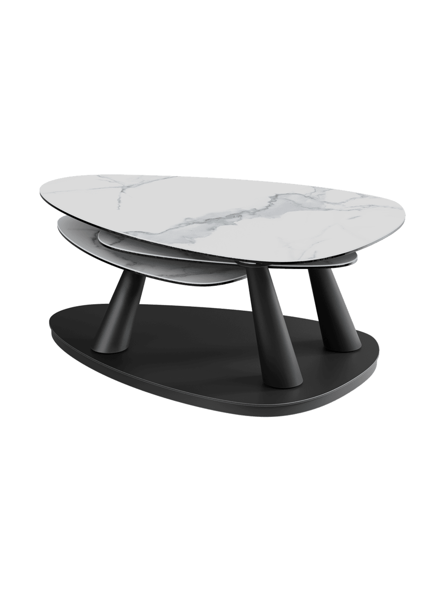
Table basse extensible et modulable design en céramique « Camelias » - Céramique aspect marbre blanc
