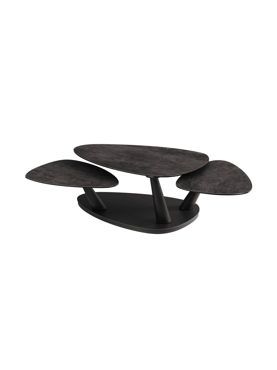 
Extendable, Flexible Designer Ceramic Coffee Table "Camelias" - Ceramic Light Oak