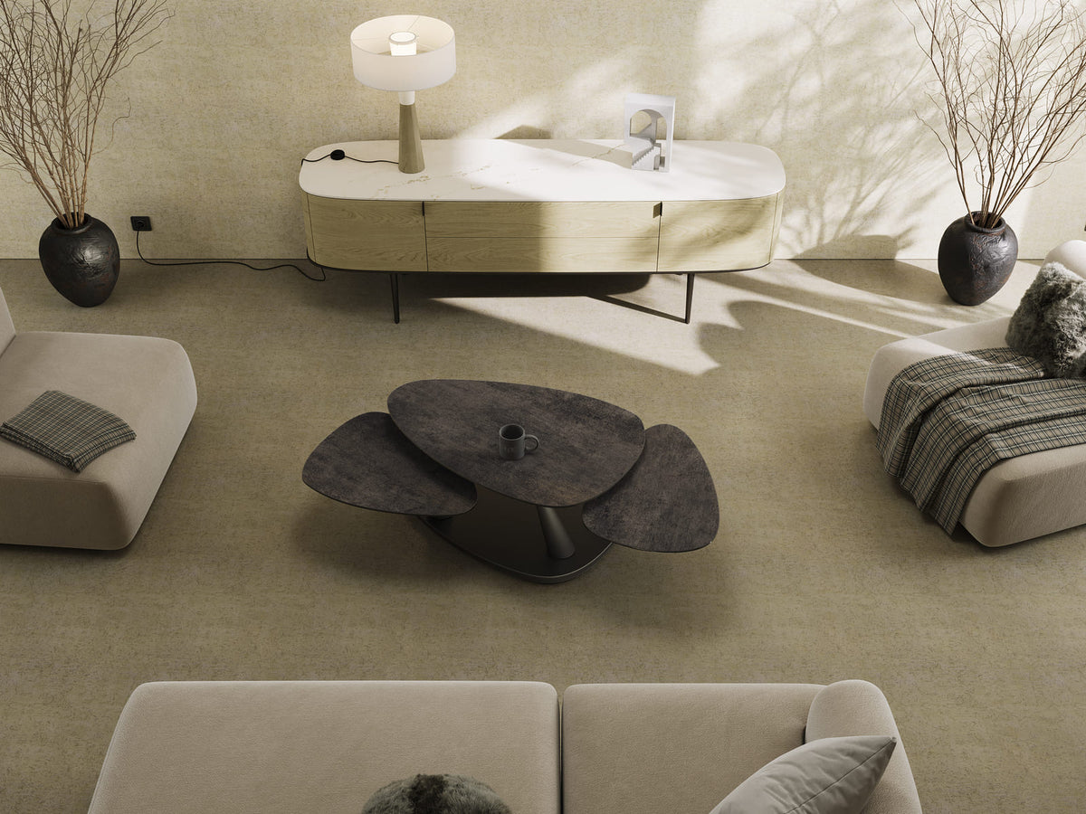 
Ausziehbarer, flexibler Design Keramik Couchtisch „Camelias“ - Keramik Rostbraun