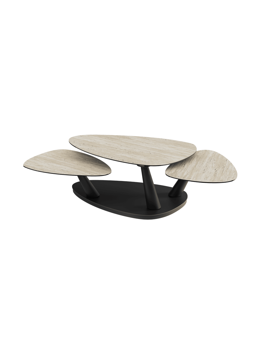 
Extendable, Flexible Designer Ceramic Coffee Table "Camelias" - Ceramic Light Oak