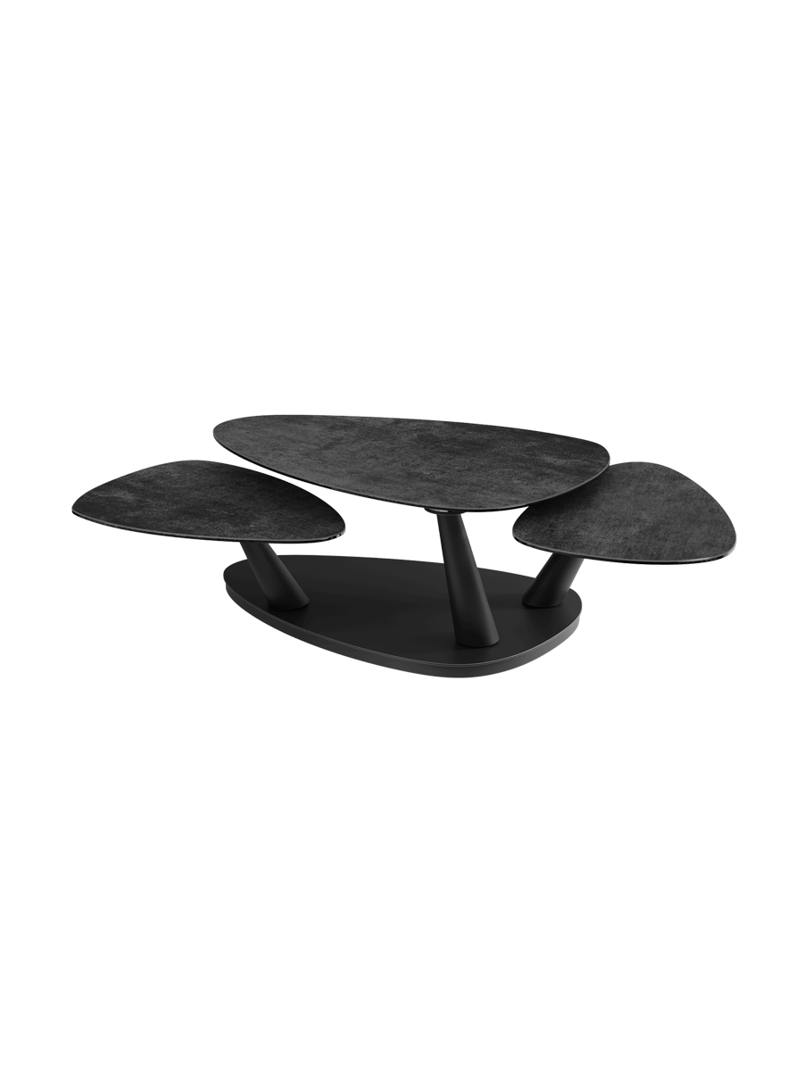 
Extendable, Flexible Designer Ceramic Coffee Table "Camelias" - Ceramic Light Oak