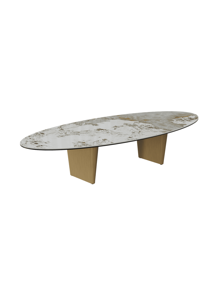 
Large Designer Coffee Table "Goliath" - Tabletop: Marble-look Doro / Base: Bronze / Length 140 cm, Width 70 cm, Height 33 cm