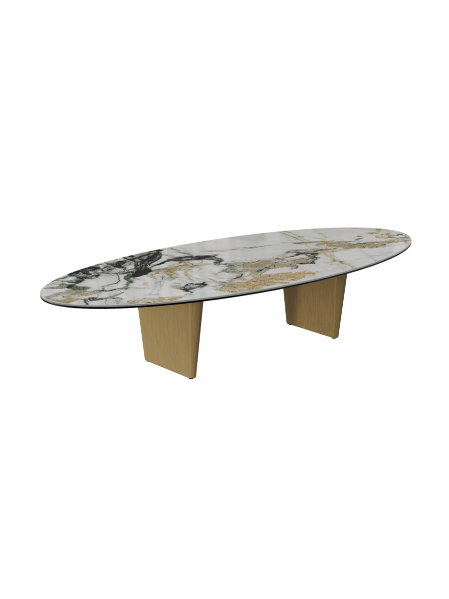 
Large Designer Coffee Table "Goliath" - Tabletop: Marble-look Doro / Base: Bronze / Length 140 cm, Width 70 cm, Height 33 cm