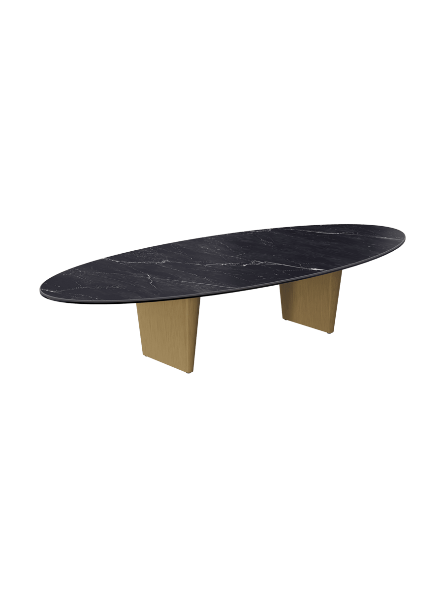 
Large Designer Coffee Table "Goliath" - Tabletop: Marble-look Doro / Base: Bronze / Length 140 cm, Width 70 cm, Height 33 cm