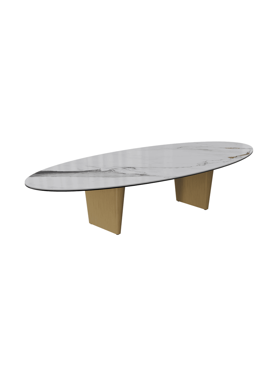 
Large Designer Coffee Table "Goliath" - Tabletop: Marble-look Doro / Base: Bronze / Length 140 cm, Width 70 cm, Height 33 cm