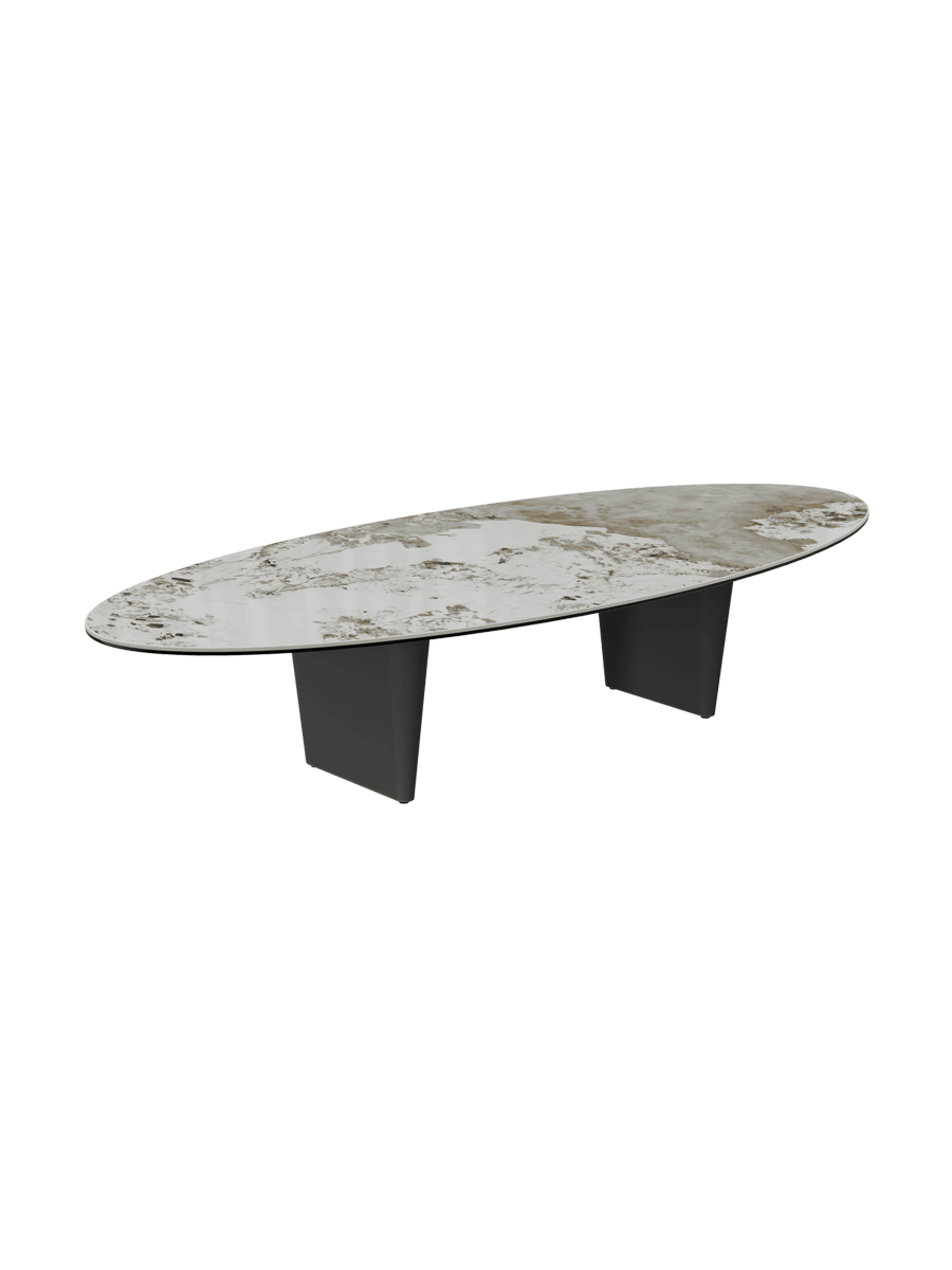 
Large Designer Coffee Table "Goliath" - Tabletop: Marble-look Doro / Base: Bronze / Length 140 cm, Width 70 cm, Height 33 cm