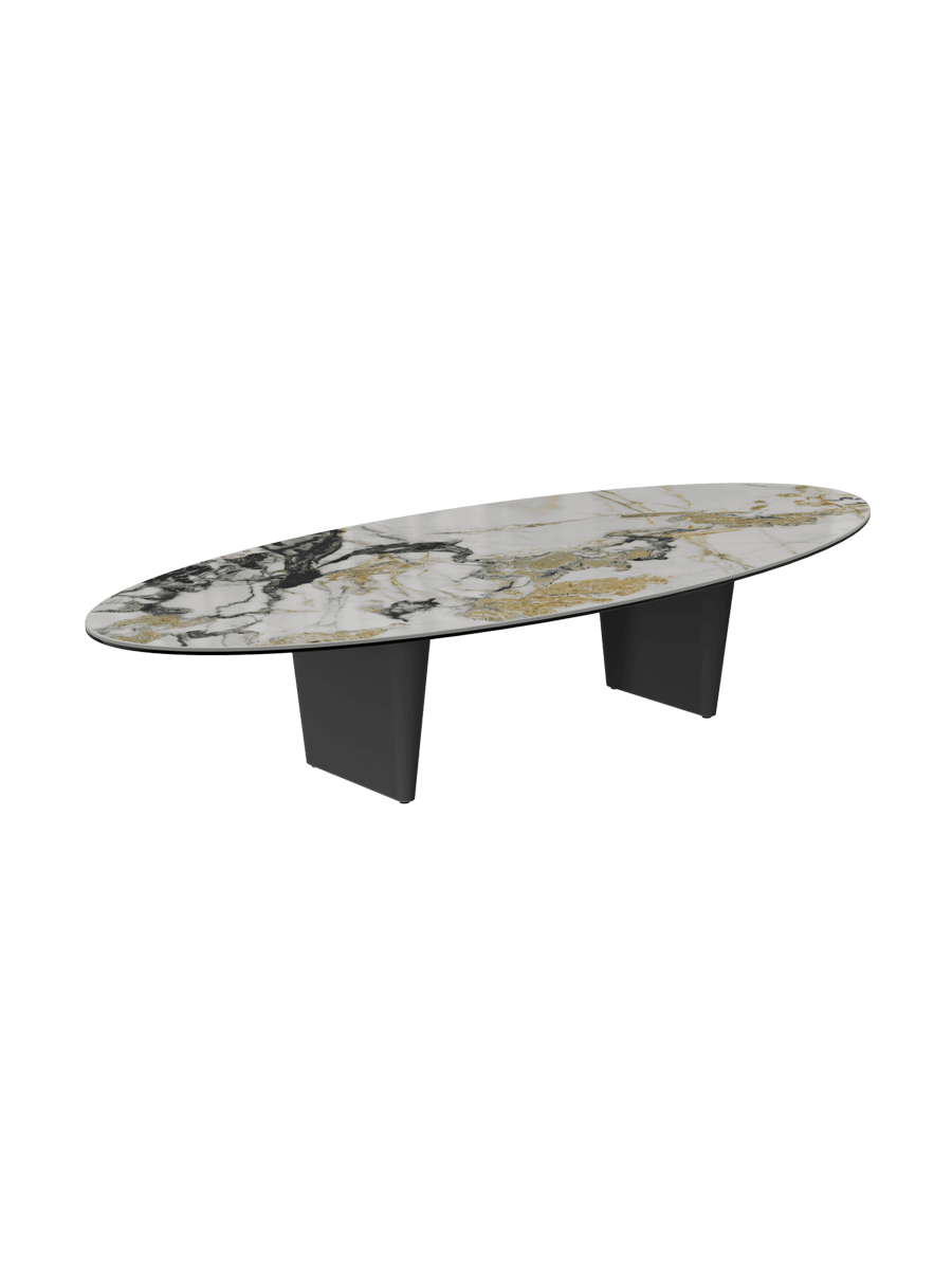 
Large Designer Coffee Table "Goliath" - Tabletop: Marble-look Doro / Base: Bronze / Length 140 cm, Width 70 cm, Height 33 cm