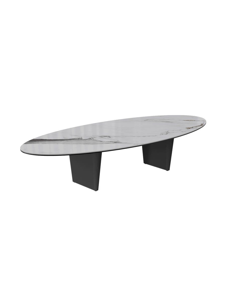 
Large Designer Coffee Table "Goliath" - Tabletop: Marble-look Doro / Base: Bronze / Length 140 cm, Width 70 cm, Height 33 cm