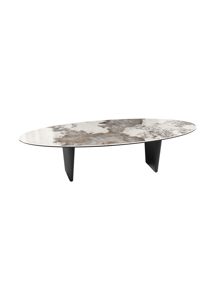 
Large Designer Coffee Table "Goliath" - Tabletop: Marble-look Doro / Base: Bronze / Length 140 cm, Width 70 cm, Height 33 cm