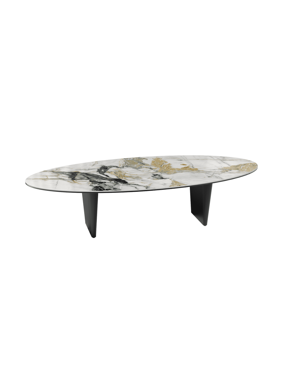 
Large Designer Coffee Table "Goliath" - Tabletop: Marble-look Doro / Base: Bronze / Length 140 cm, Width 70 cm, Height 33 cm