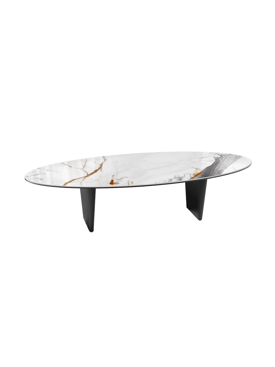 
Large Designer Coffee Table "Goliath" - Tabletop: Marble-look Doro / Base: Bronze / Length 140 cm, Width 70 cm, Height 33 cm