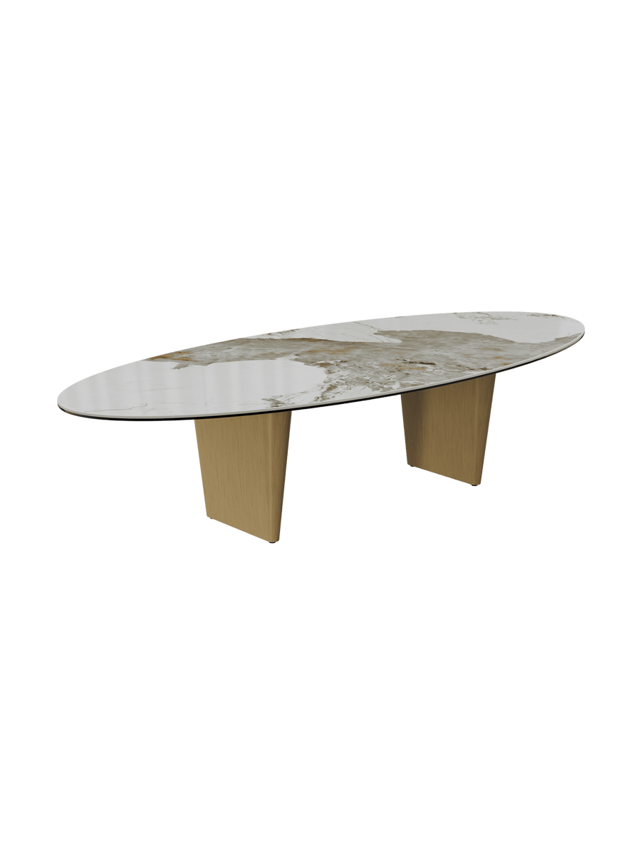 
Large Designer Coffee Table "Goliath" - Tabletop: Marble-look Doro / Base: Bronze / Length 140 cm, Width 70 cm, Height 33 cm