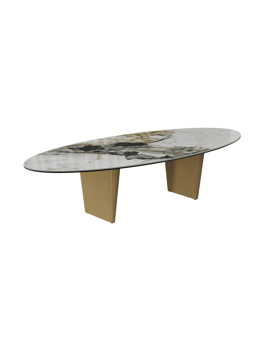 
Large Designer Coffee Table "Goliath" - Tabletop: Marble-look Doro / Base: Bronze / Length 140 cm, Width 70 cm, Height 33 cm
