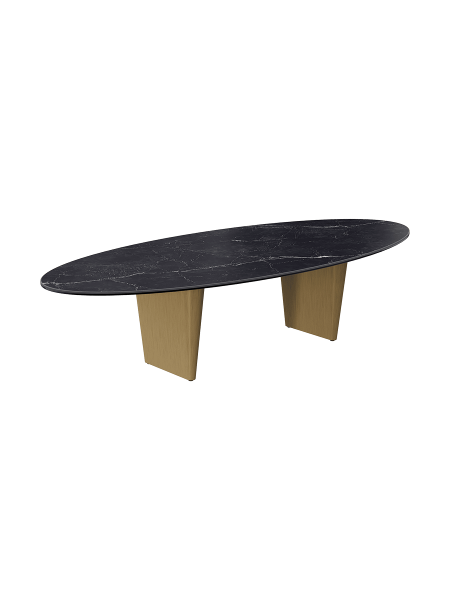 
Large Designer Coffee Table "Goliath" - Tabletop: Marble-look Doro / Base: Bronze / Length 140 cm, Width 70 cm, Height 33 cm
