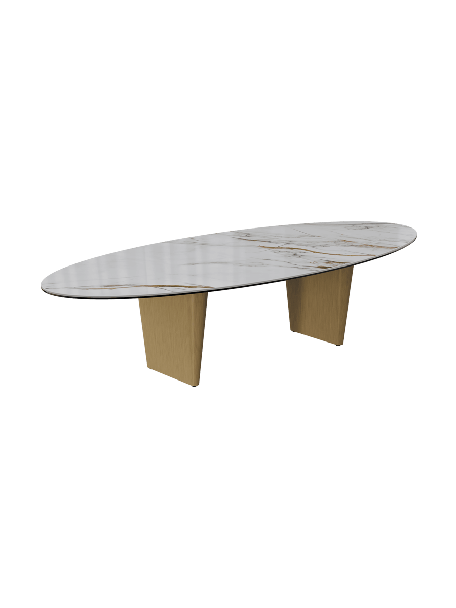 
Large Designer Coffee Table "Goliath" - Tabletop: Marble-look Doro / Base: Bronze / Length 140 cm, Width 70 cm, Height 33 cm