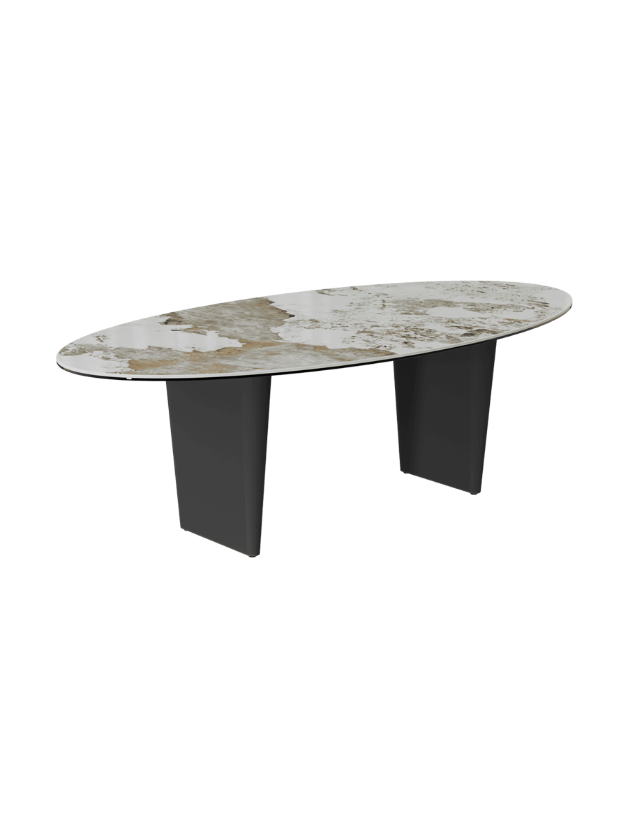 
Large Designer Coffee Table "Goliath" - Tabletop: Marble-look Doro / Base: Bronze / Length 140 cm, Width 70 cm, Height 33 cm
