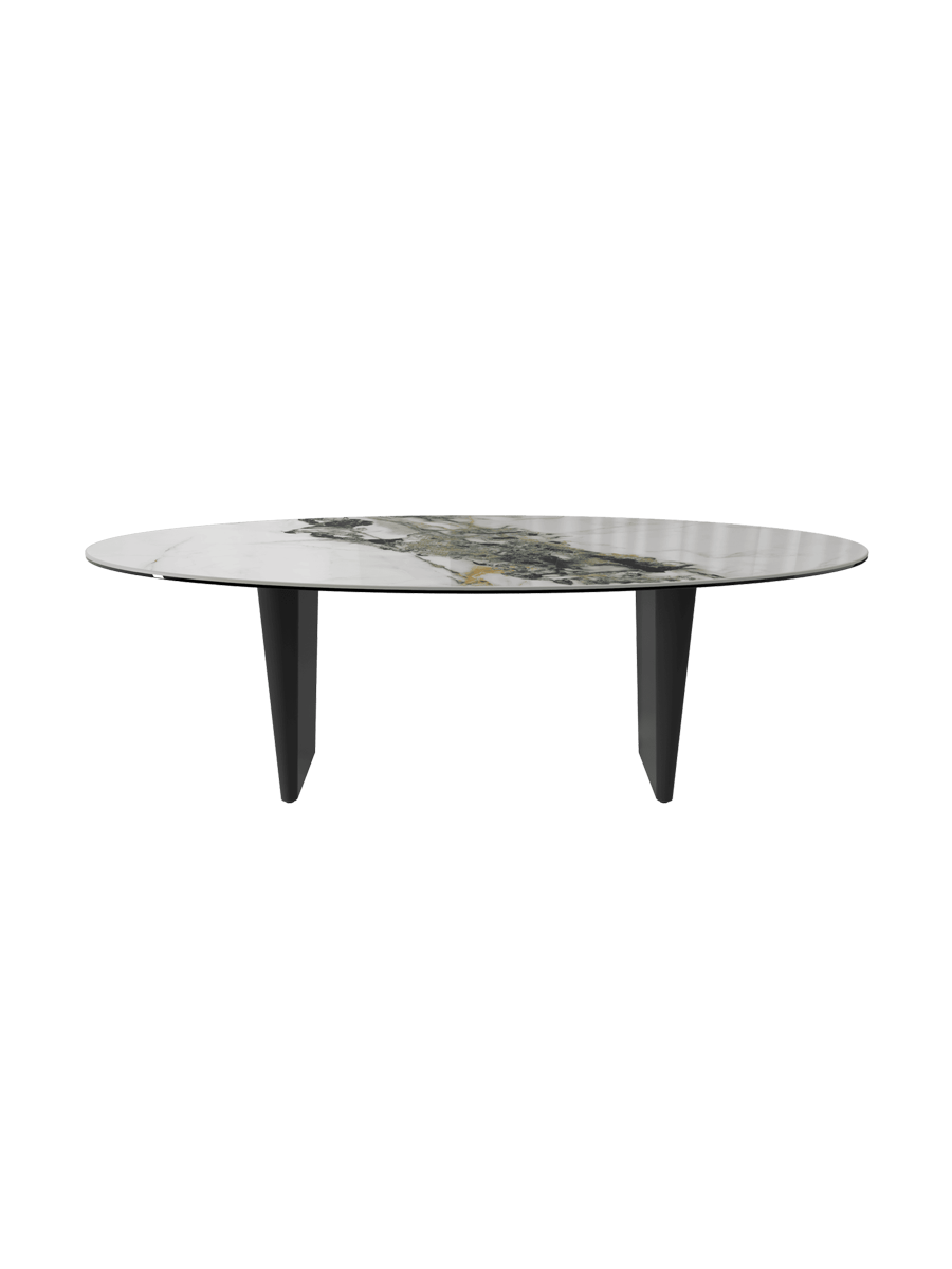 
Grande table basse design « Goliath » - Plateau de table : aspect marbre Doro / Piétement : noir / Longueur 140 cm, largeur 70 cm, hauteur 45 cm