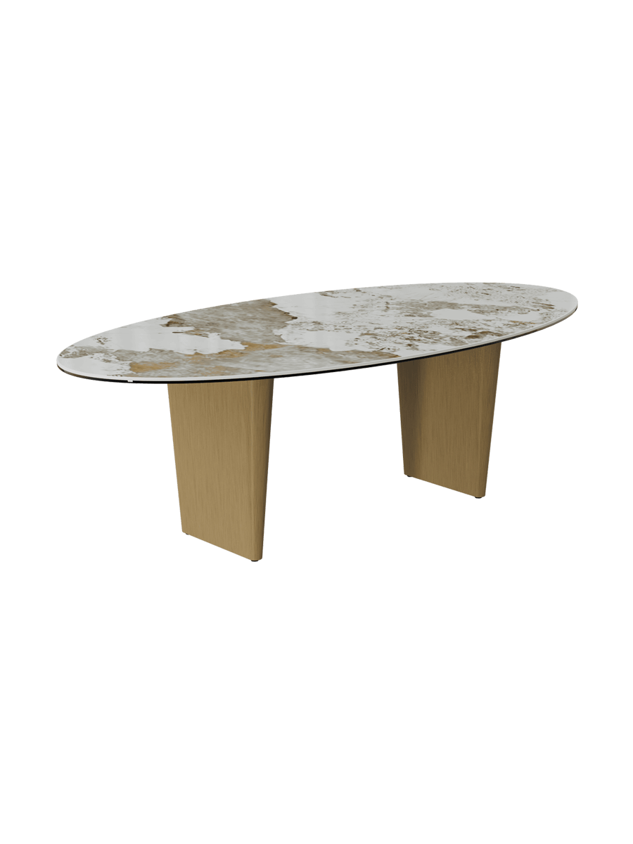 
Large Designer Coffee Table "Goliath" - Tabletop: Marble-look Doro / Base: Bronze / Length 140 cm, Width 70 cm, Height 33 cm
