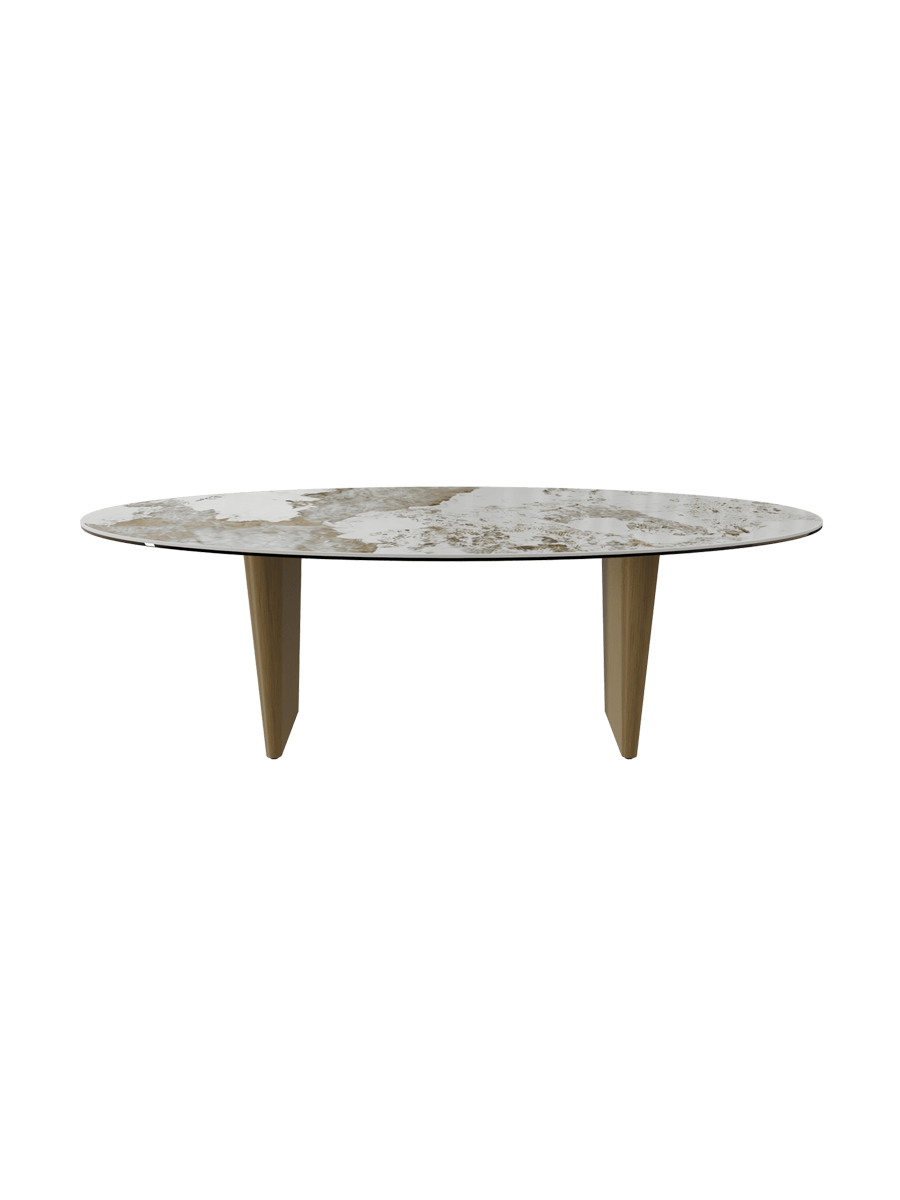 
Grande tavolino da salotto di design «Goliath» - Piano del tavolo: effetto marmo Calcatta / gambe: Bronzo / Lunghezza 140 cm, larghezza 70 cm, altezza 45 cm