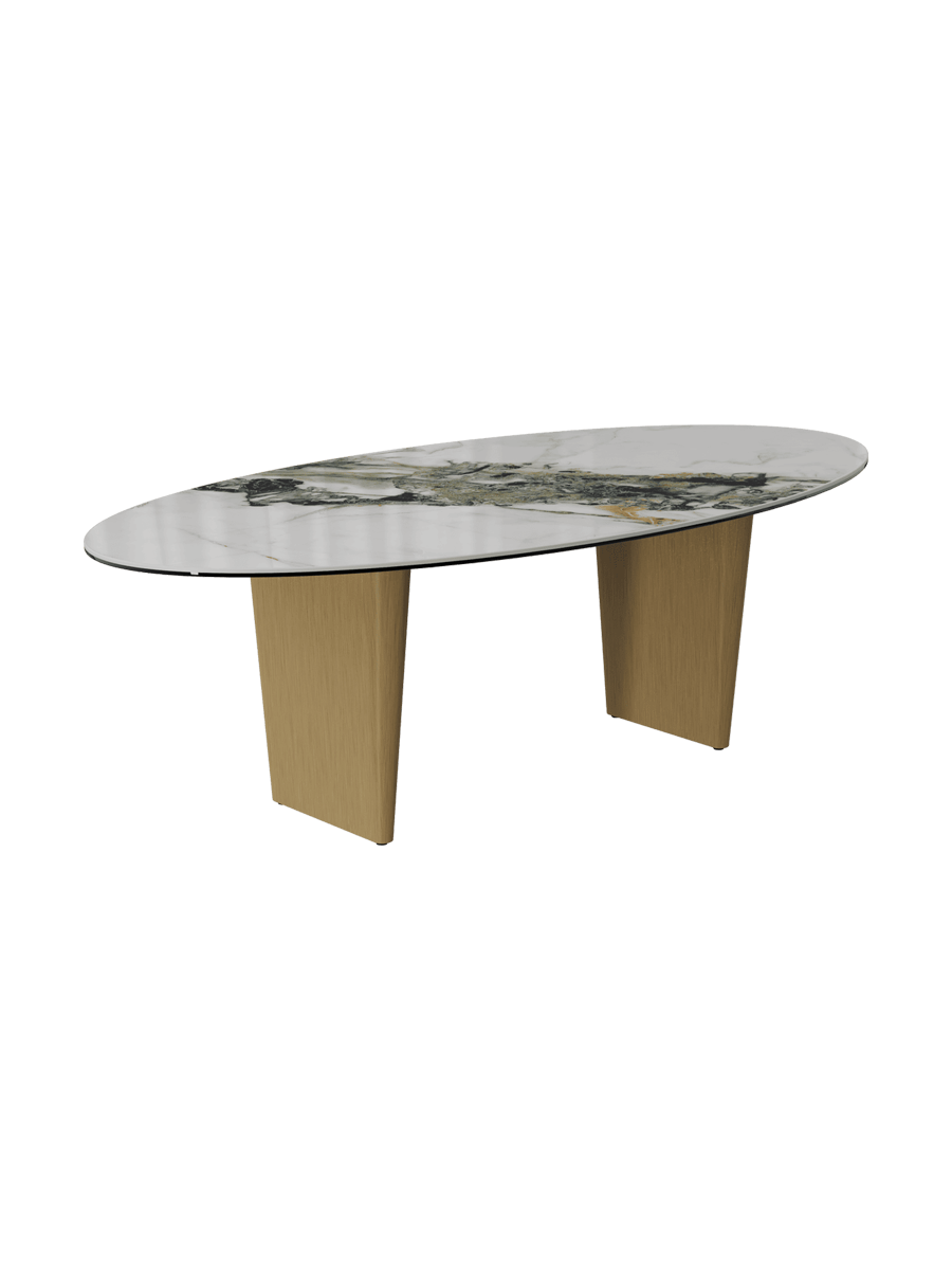 
Large Designer Coffee Table "Goliath" - Tabletop: Marble-look Doro / Base: Bronze / Length 140 cm, Width 70 cm, Height 33 cm