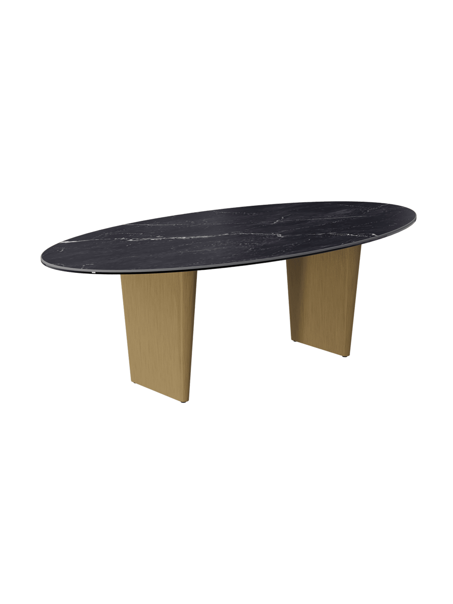 
Large Designer Coffee Table "Goliath" - Tabletop: Marble-look Doro / Base: Bronze / Length 140 cm, Width 70 cm, Height 33 cm