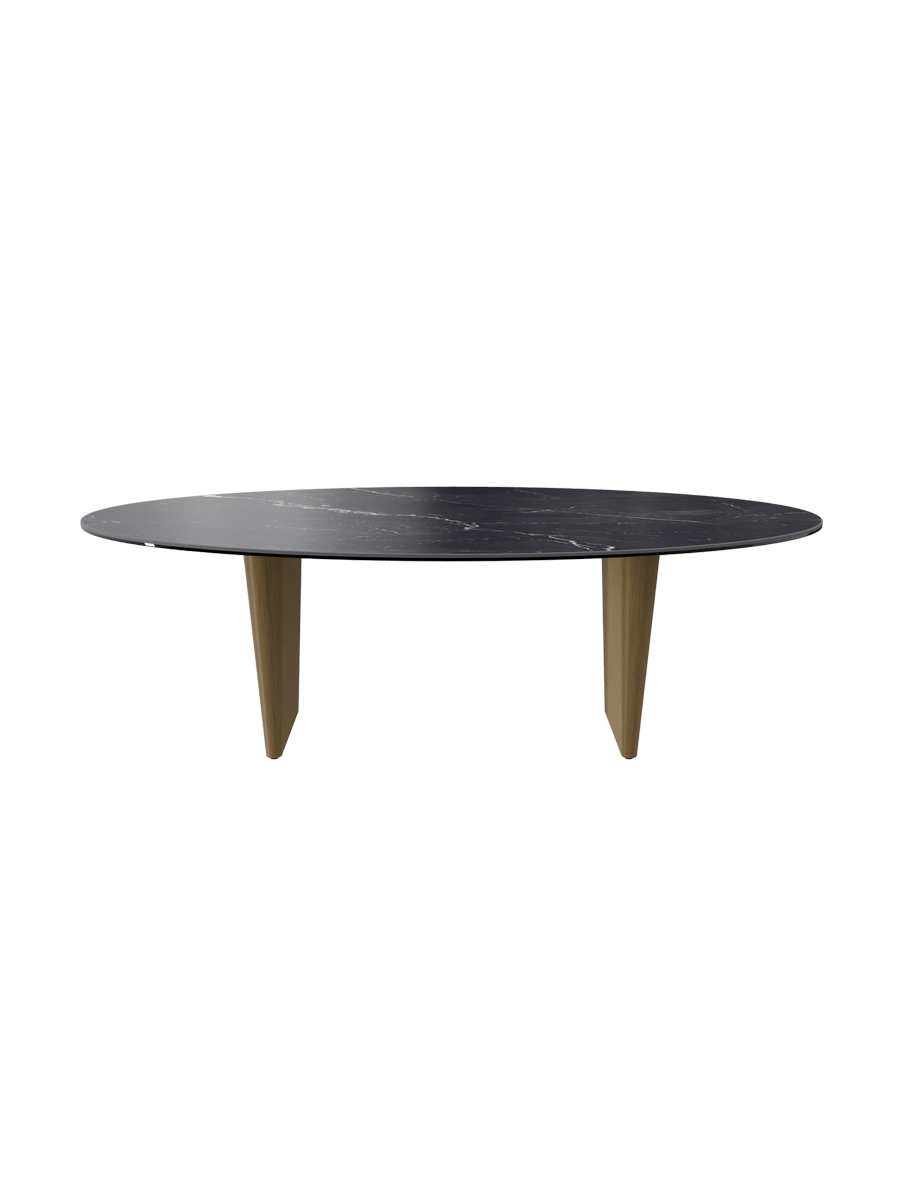 
Grosser Design Couchtisch „Goliath“ - Tischplatte: Marmoroptik Marquina / Füsse: Bronze / Länge 140 cm, Breite 70 cm, Höhe 45 cm
