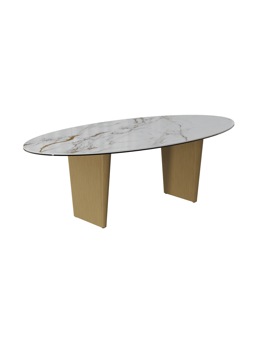 
Large Designer Coffee Table "Goliath" - Tabletop: Marble-look Doro / Base: Bronze / Length 140 cm, Width 70 cm, Height 33 cm