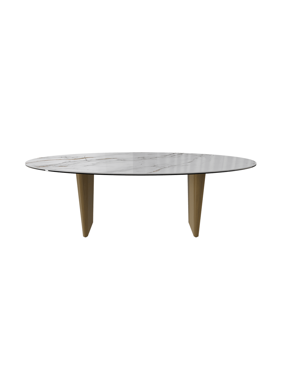 
Grosser Design Couchtisch „Goliath“ - Tischplatte: Marmoroptik Fiorentino / Füsse: Bronze / Länge 140 cm, Breite 70 cm, Höhe 45 cm