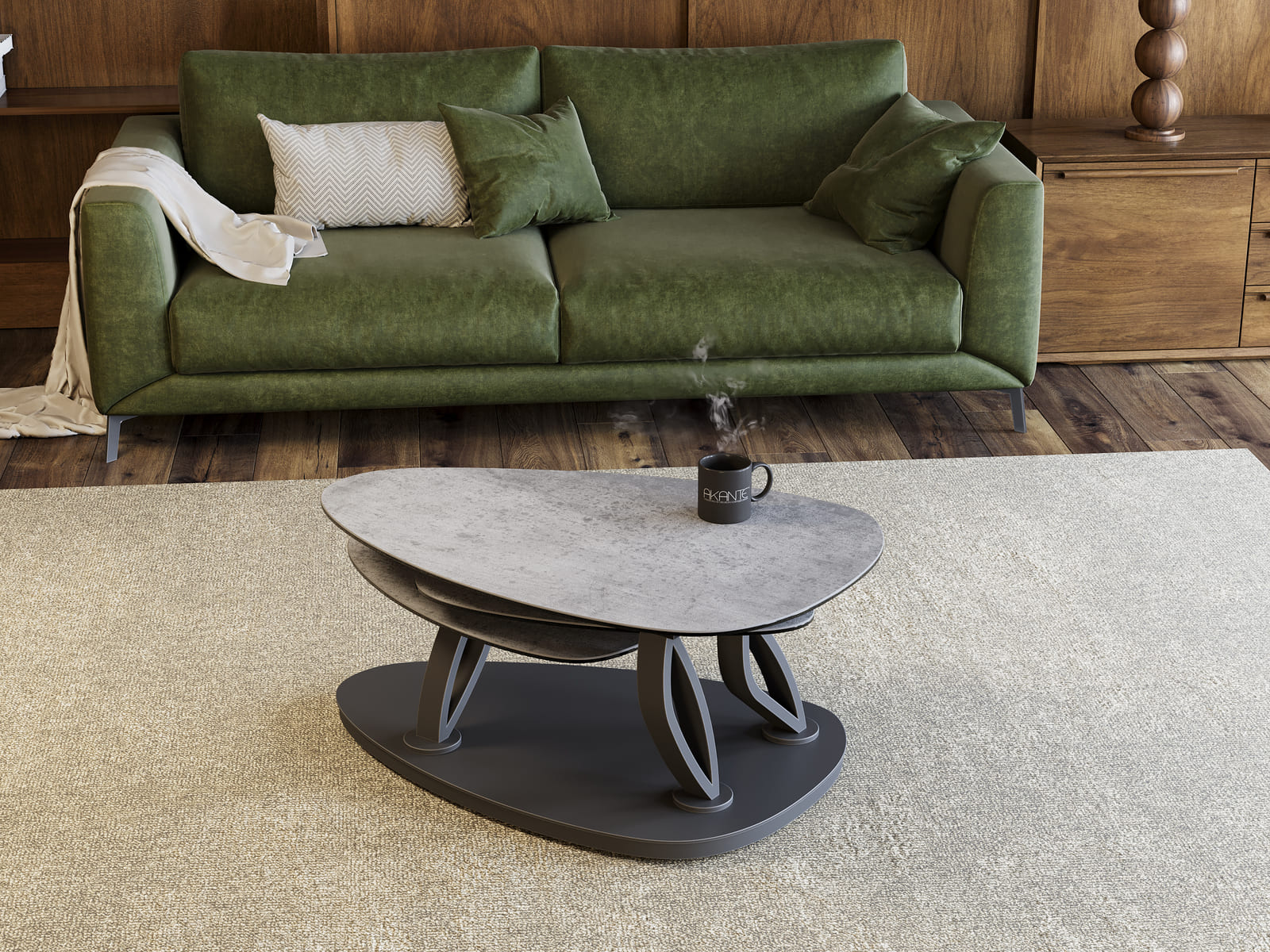 
Extendable, flexible design ceramic coffee table "Magnolias" - Ceramic Silver / Without roles