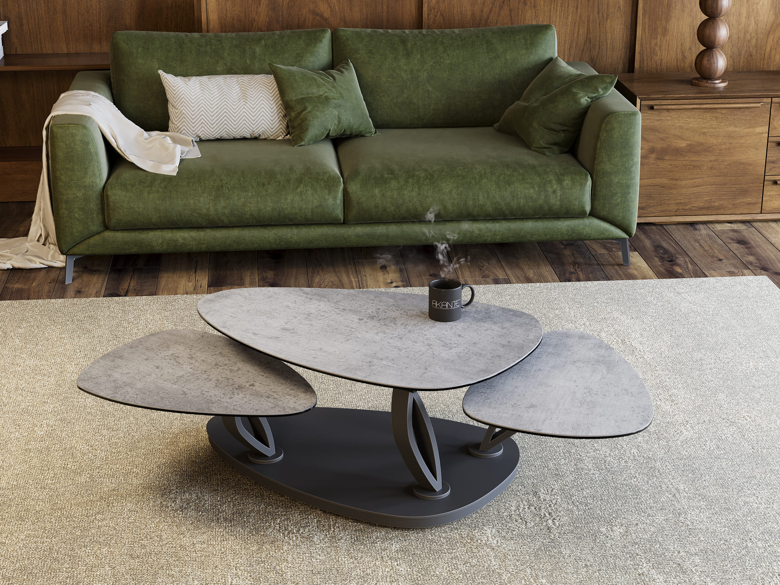 
Extendable, flexible design ceramic coffee table "Magnolias" - Ceramic Silver / Without roles