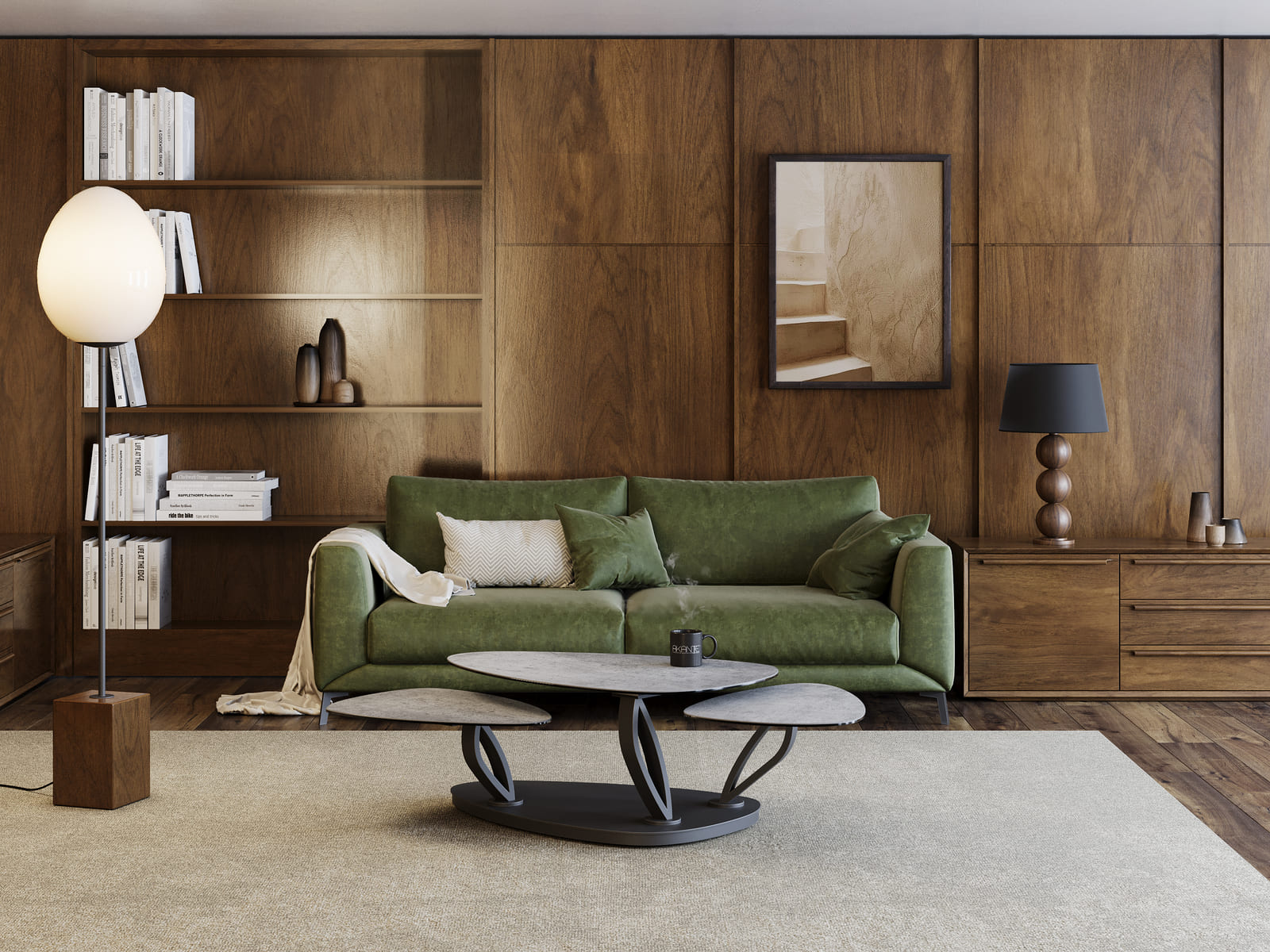 
Extendable, flexible design ceramic coffee table "Magnolias" - Ceramic Silver / Without roles