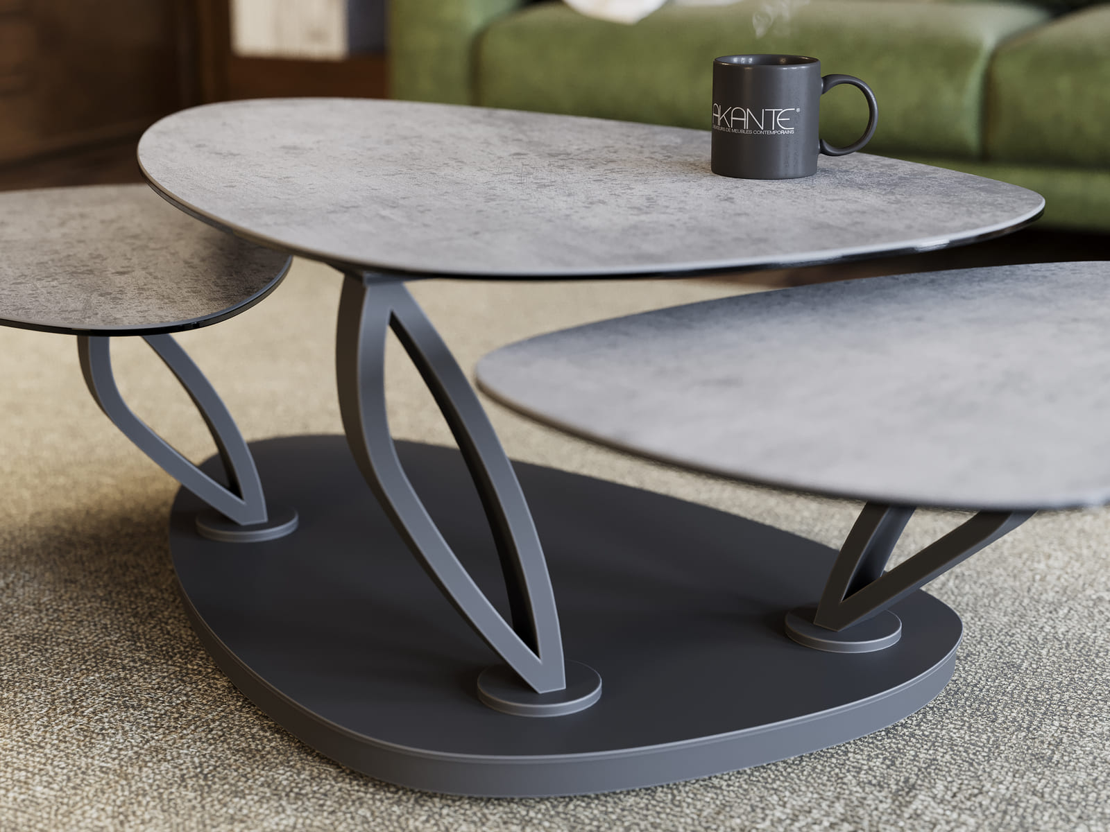 
Extendable, flexible design ceramic coffee table "Magnolias" - Ceramic Silver / Without roles
