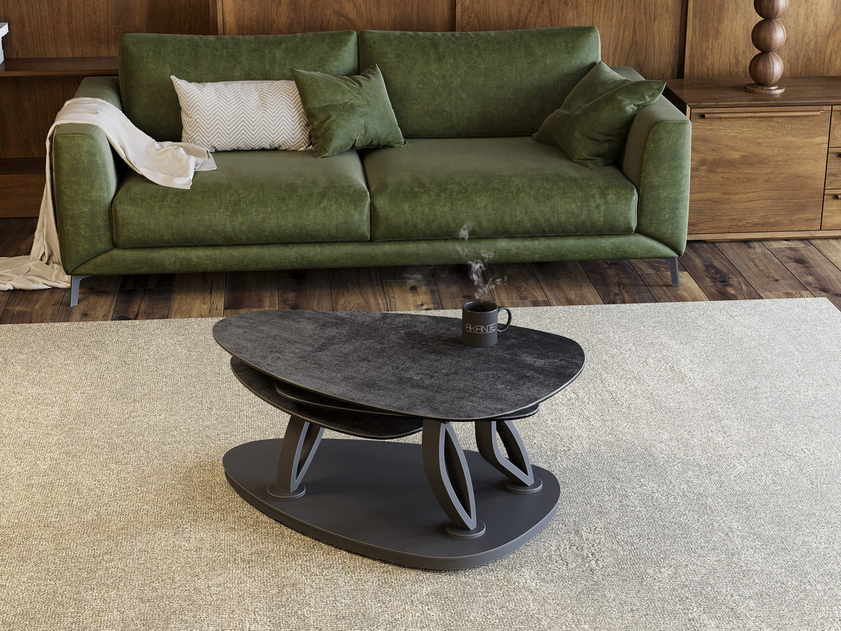 
Ausziehbarer, flexibler Design Keramik Couchtisch „Magnolias“ - Titan / Ohne Rollen