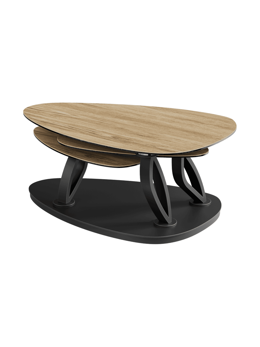 
Table basse modulable en céramique design "Magnolias" - Chêne clair céramique / Avec des roulettes