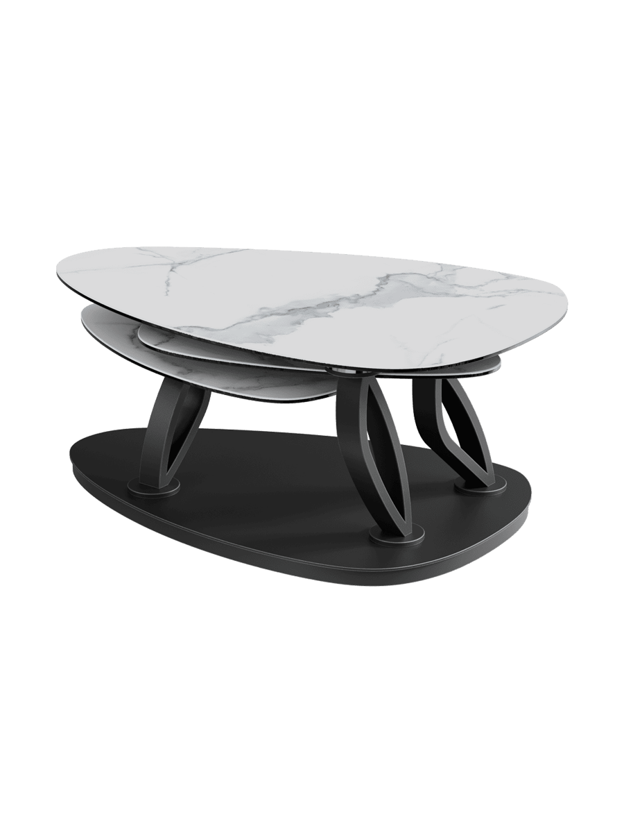 
Extendable, flexible design ceramic coffee table "Magnolias" - Ceramic Marble Look White / With wheels